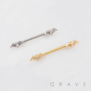 BAT WING CZ CHARMS ENDS 316L SURGICAL STEEL NIPPLE RING